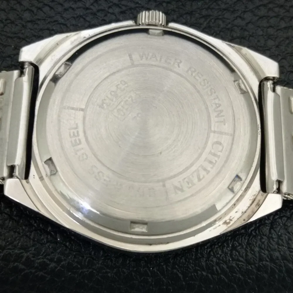 Vintage 1981 Citizen Manual Wound Mens Silver Watch & Black accents